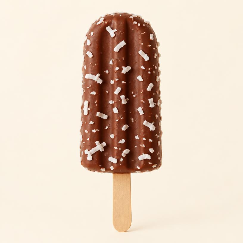 Picolé cremoso de chocolate com coco ralado